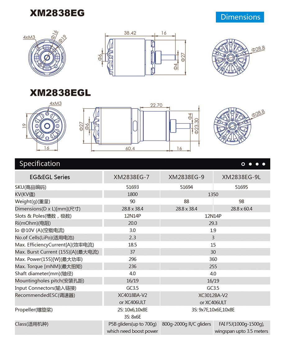 XM2838EG&EGL series for Glider